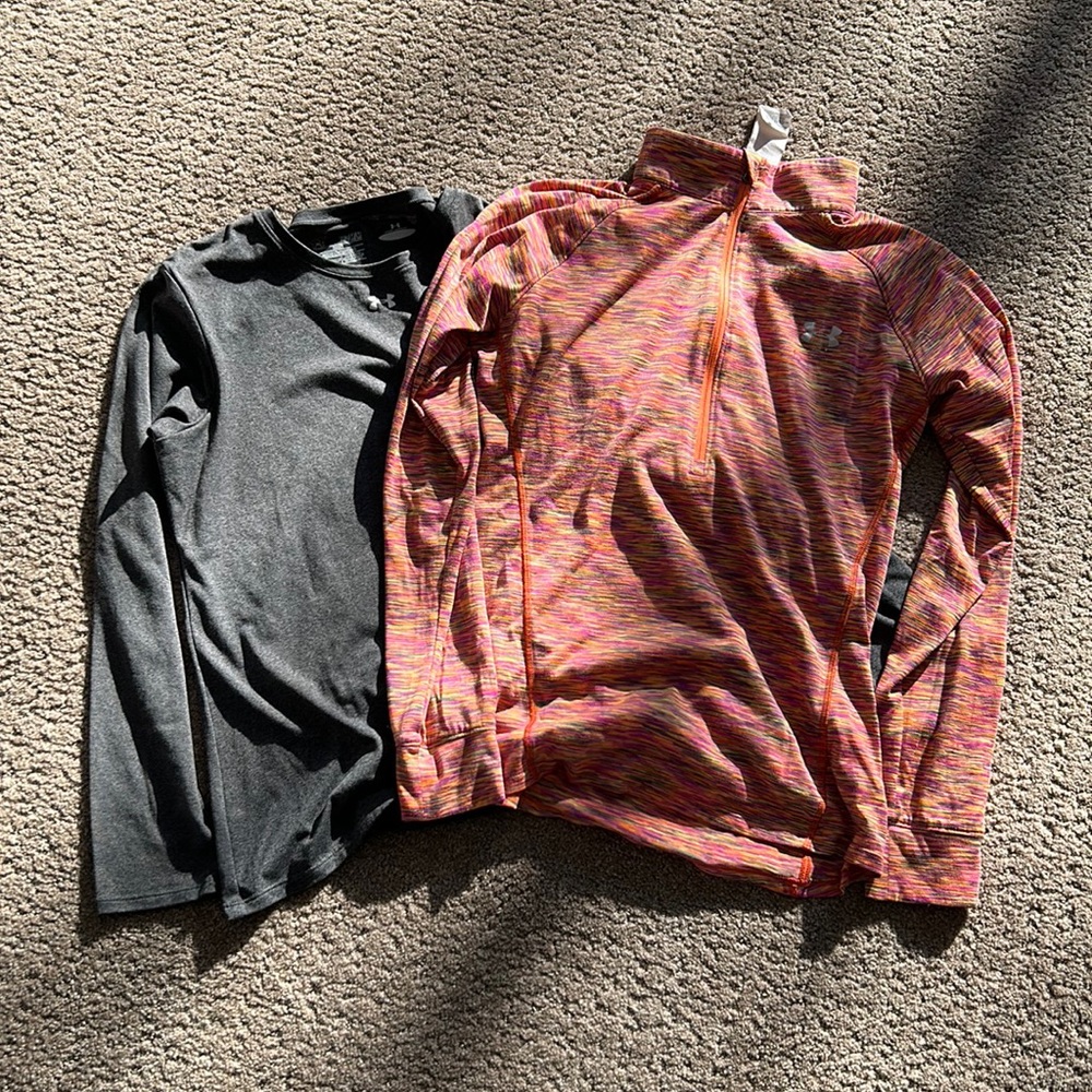 Under Armour size M loose long sleeve T and 3/4 zip.